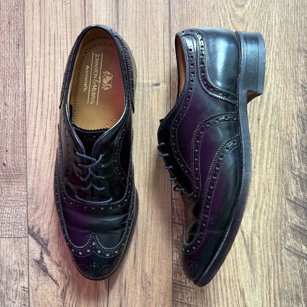 Johnston & Murphy Aristocraft Wingtip Oxford in Black Leather size 8.5